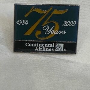 Vintage Continental Airlines 75th Anniversary Enamel Pin - Teal & Gold